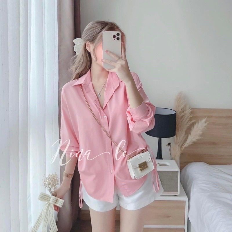 SƠ MI RÚT DÂY HỒNG TRẮNG TAY DÀI SMRD111