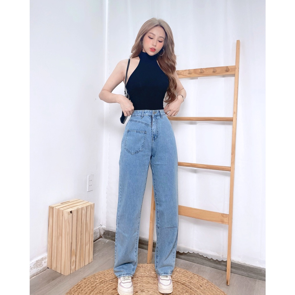 Quần baggy ống rộng Kpboutique màu xanh nhạt quần jean ống rộng chất jean mềm mịn mặc rất thoả mái dáng quần chuẩn fom