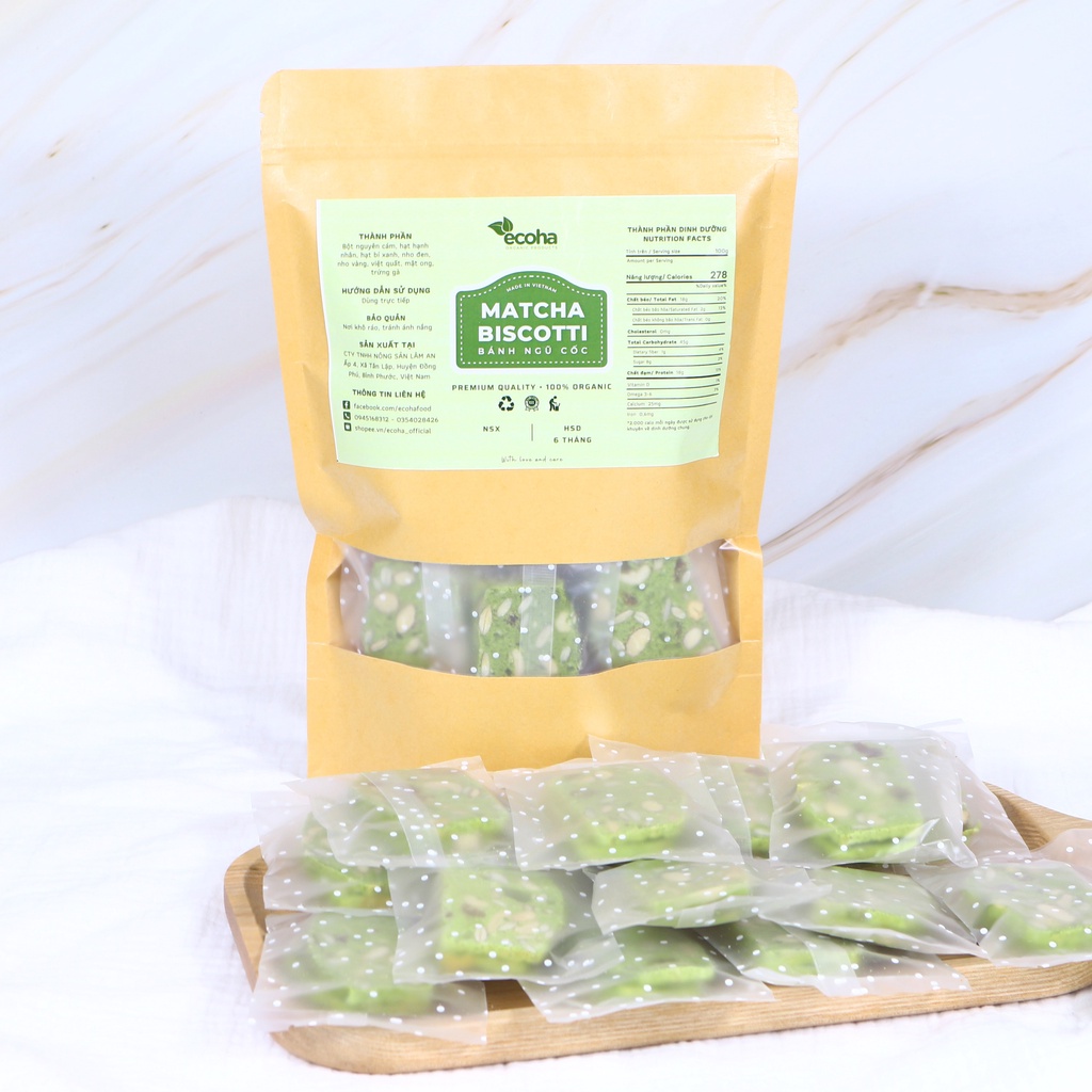 Biscotti ăn kiêng vị matcha nguyên cám không đường ecoha - ảnh sản phẩm 7