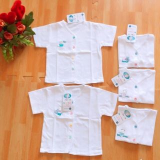 Áo An An tay ngắn trắng thêu cài giữa sơ sinh (3-9kg)