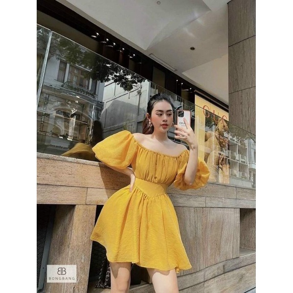 Đầm oganza xoè tay bồng