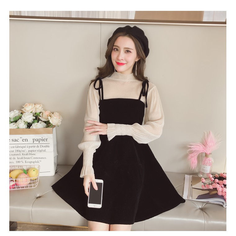 Sét bộ big size quảng châu đầm yếm xòe kèm áo voan trong D43