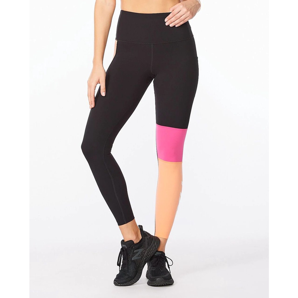 Quần bó cơ chạy bộ nữ 2XU Form Block Hi-Rise Compression Tights - Black/Pink Coral