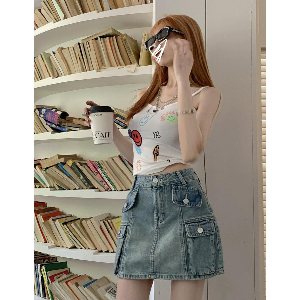 62976 Mùa Hè Retro Váy Denim Lót