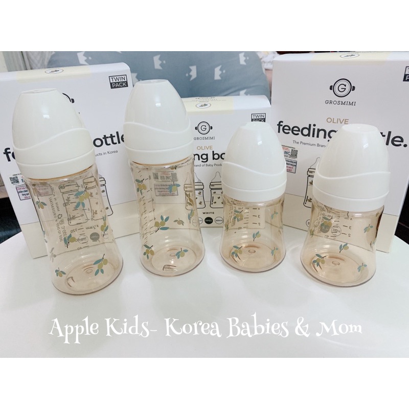 [Chọn núm] Bình sữa Grosmimi Hàn Quốc hoạ tiết Oliu 200ml 300ml  Bình sữa Olive chính hãng tại Hà Nội