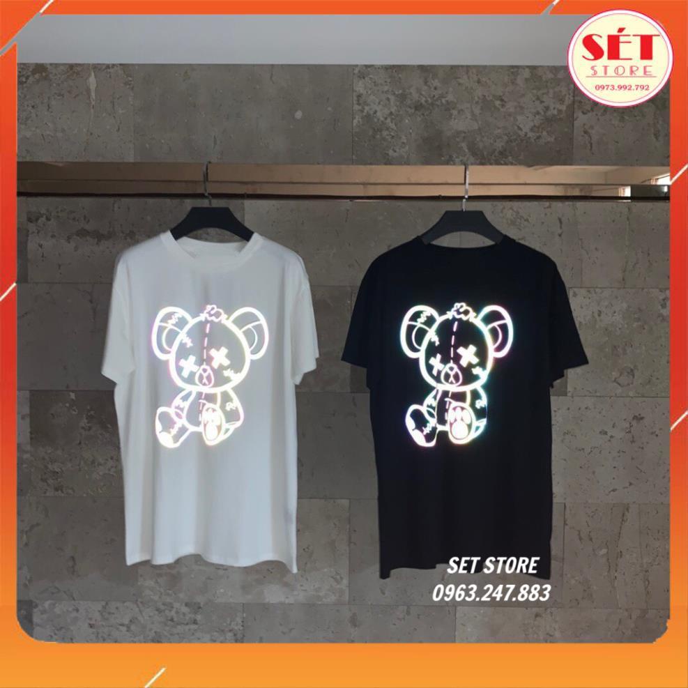 Áo thun nam nữ tay lỡ, kiểu phản quang, Form rộng dáng unisex - 2 màu đen trắng &lt;65kg - Setstore AT014