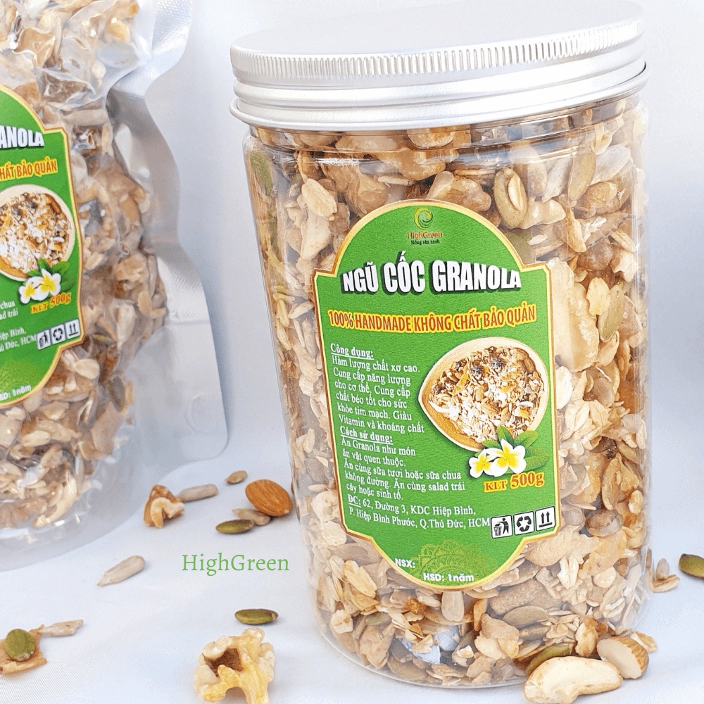 Ngũ cốc Granola ăn sáng 500GR - Ngũ cốc ăn kiêng 9 loại hạt, rang mộc tự nhiên, không đường - Granolah siêu hạt