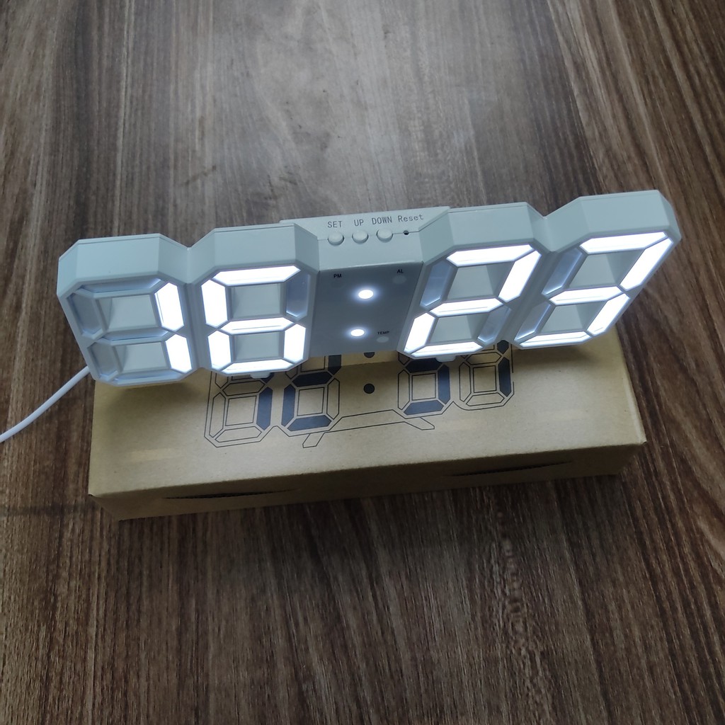 Đồng Hồ LED 3D Treo Tường Hoặc Để Bàn Smart Clock Phiên Bản Màu Trắng.