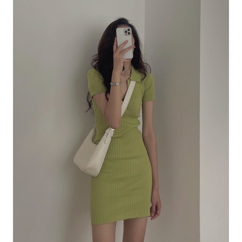 váy body len tăm cổ polo (ảnh thật shop chụp chèn tên ở sau) | BigBuy360 - bigbuy360.vn