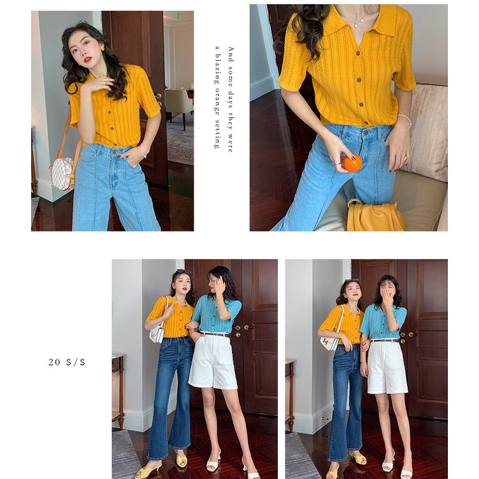 Áo thun cổ Polo ngắn tay dáng ôm chất lụa mát thời trang xinh xắn cho nữ | BigBuy360 - bigbuy360.vn