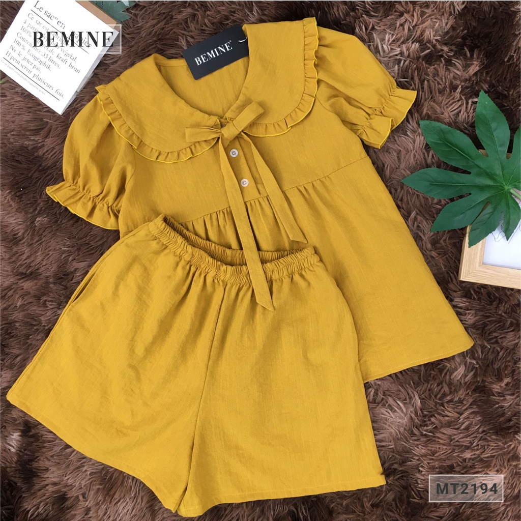 Set bộ đùi cổ bèo cột nơ nhún ngực BEMINE MT2194VANG