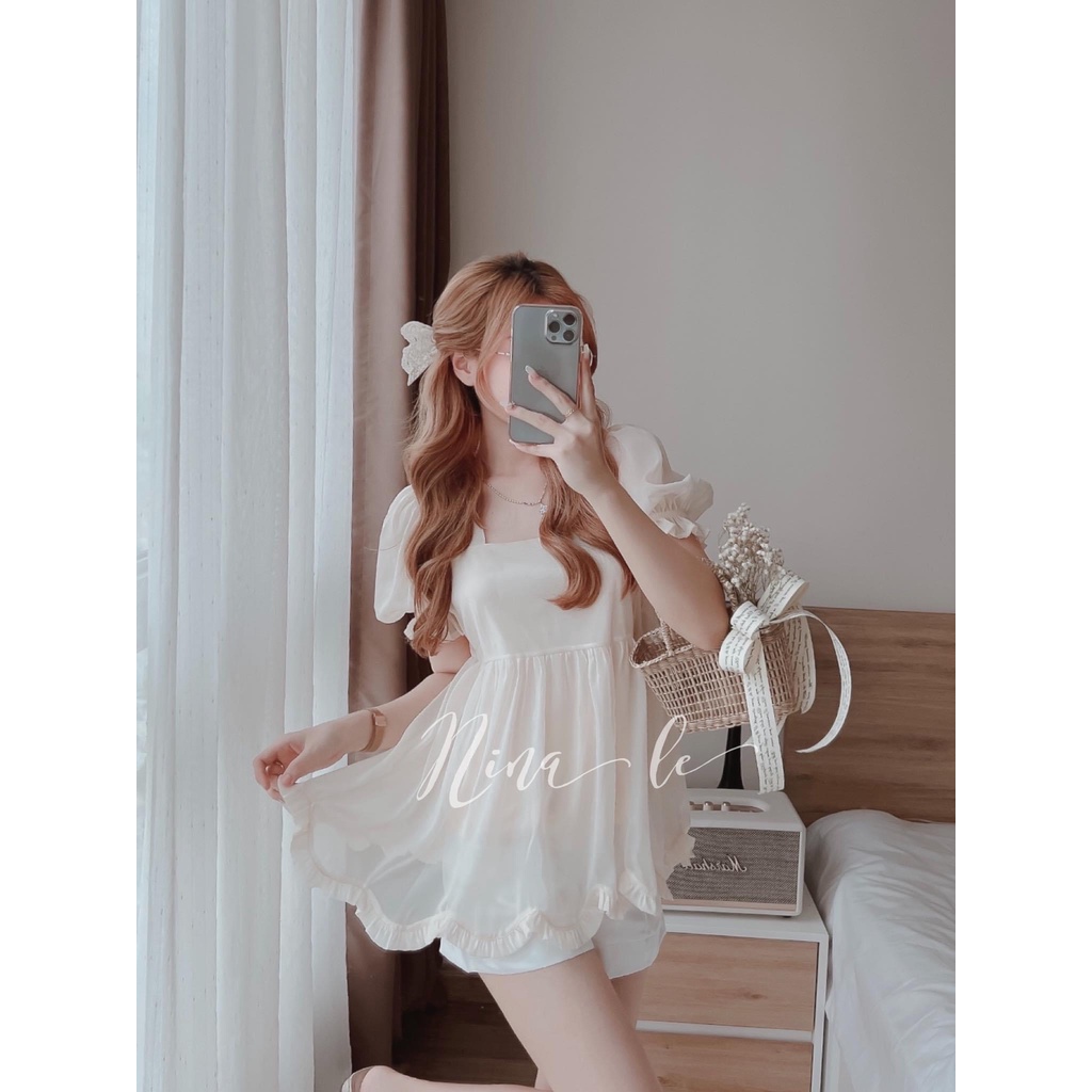 Set áo babydoll voan tơ be quần short đùi BN297