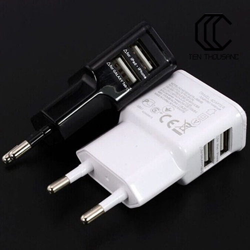 T~☎️5V 2A Dual Ports EU Plug USB Wall Adapter for iPhone Samsung iPad iPod