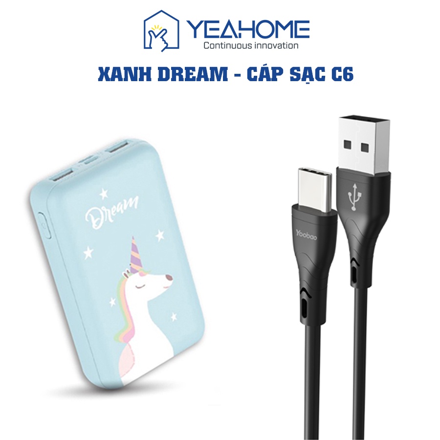 Pin Sạc dự phòng mini Yoobao P10W 10000mAh - Dây cáp sạc USB Type C YOOBAO C6 cho Samsung, Android dài 1m, Cao cấp