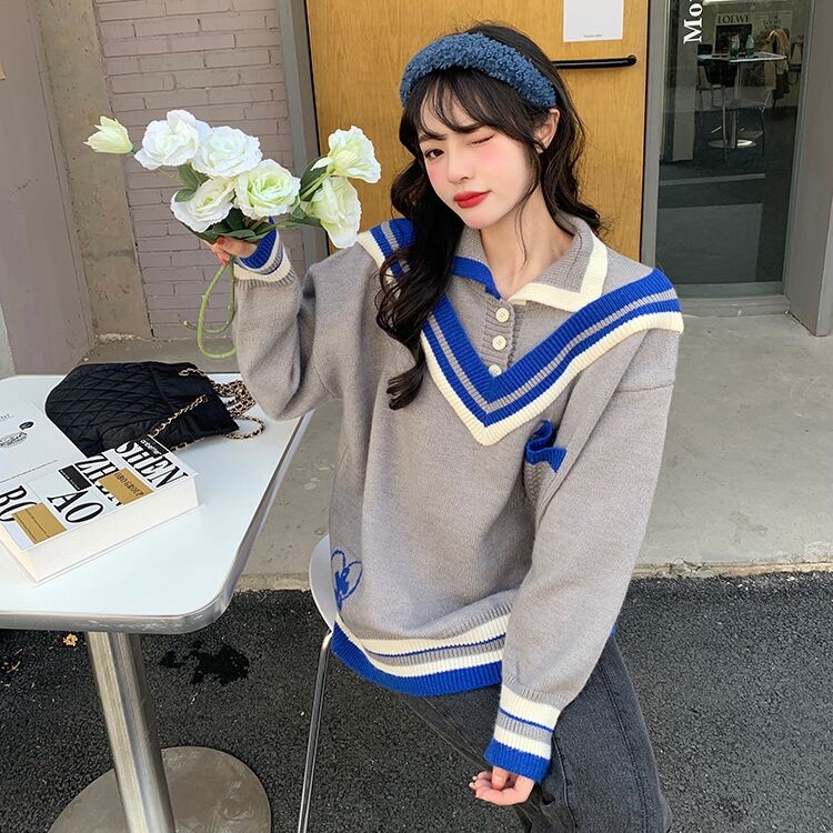 Áo thun polo ZHELIHANGFEI dài tay giả hai lớp phong cách preppy dễ phối đồ cho nữ