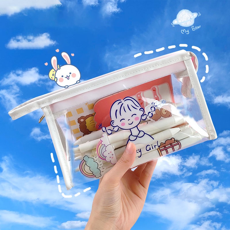 Túi Đựng Bút/Đồ Trang Điểm Bằng PVC Phủ Lông Nhung Dung Tích Lớn Có Khóa Kéo Tiện Dụng