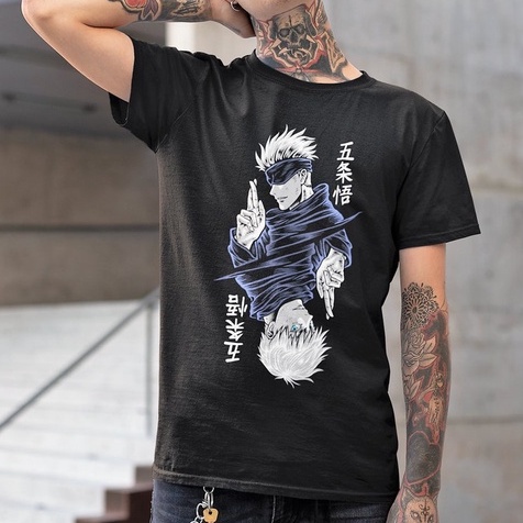 Áo Anime in hình Jujutsu Kaisen - Gojo Satoru 2 mặt màu đen trắng chất cotton 4 chiều, cực mát