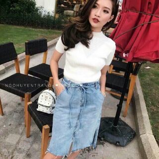 Chân váy xẻ cột dây