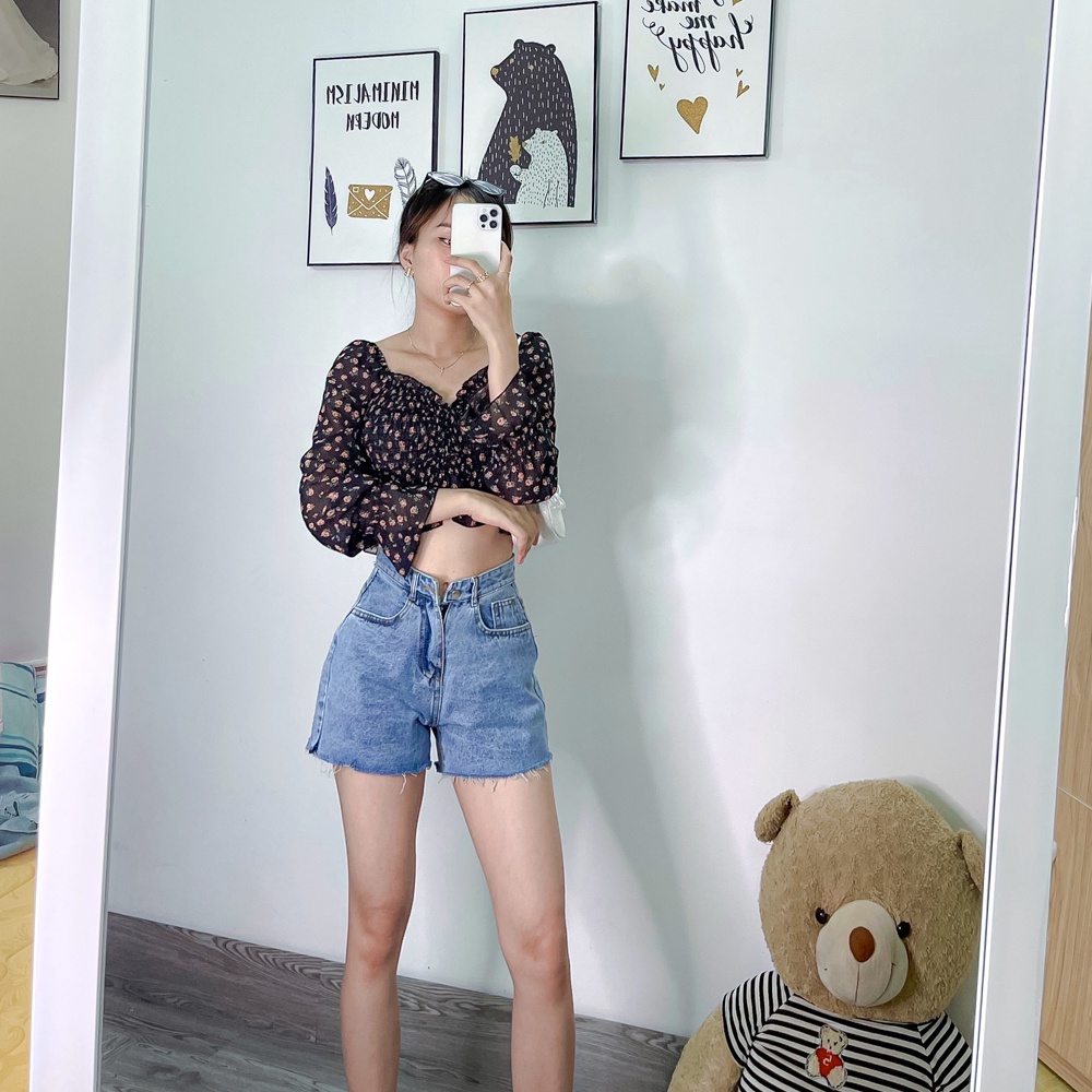 Quân Jean Short Nữ Lưng Cao Basic Màu Xanh Nhạt,Đậm Size S M L Shop Yuri Jeans