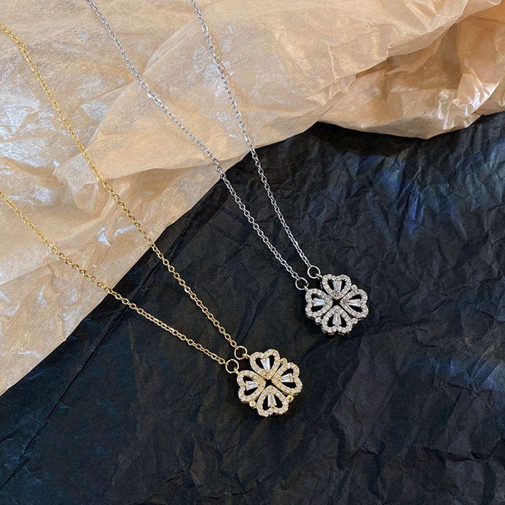 ANEMONE Vòng cổ Mặt Cỏ Bốn Lá Đính Đá Phong Cách Retro Thanh Lịch Cho Nữ