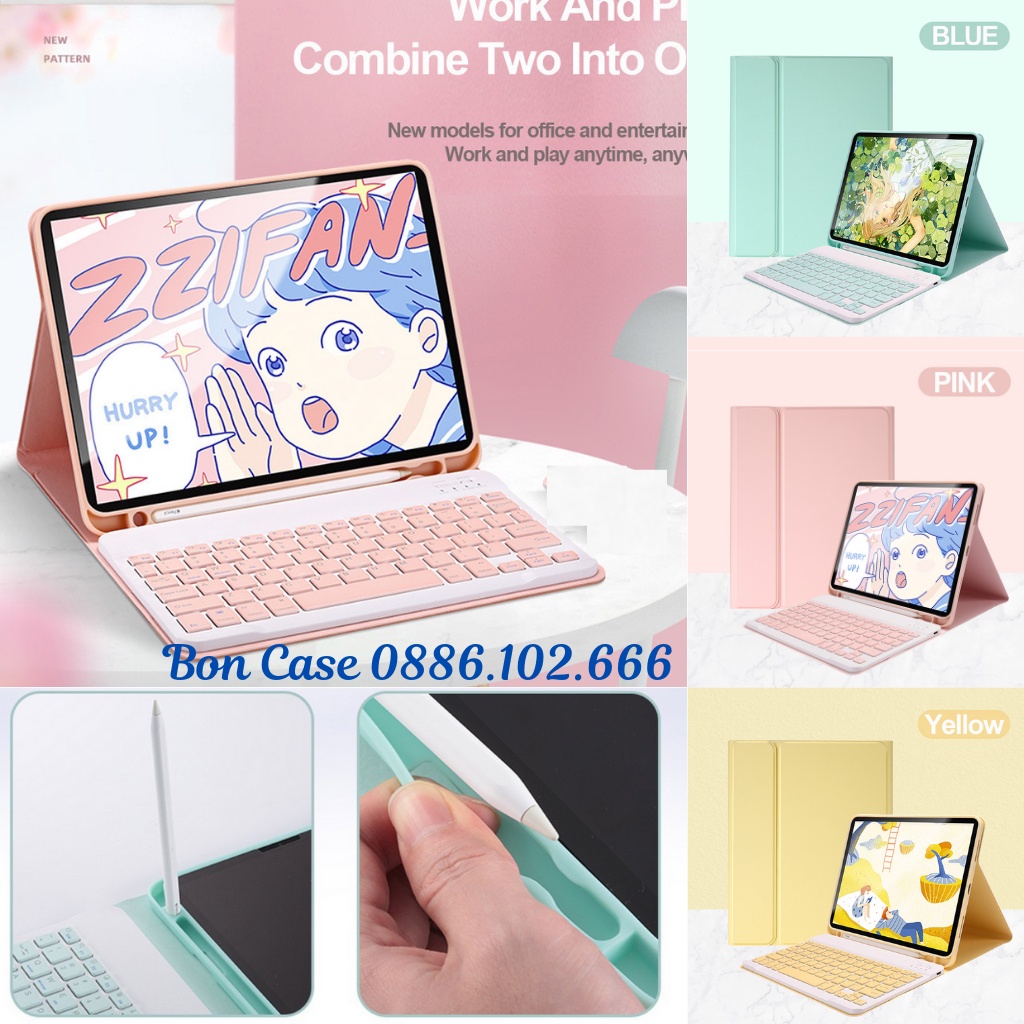 Bao da bàn phím có Ngăn đựng bút Silicon cực chất ốp ipad Air 1/2/3/4/5 - Gen 5/6/7/8/9 - Pro 11/9.7/10.5...BON CASE
