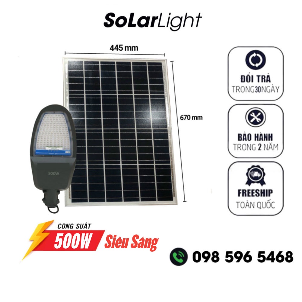 Đèn năng lượng mặt trời 500W, Tấm pin năng lượng mặt trời công suất lớn, Bảo hành 2 năm tiêu chuẩn chống nước IP67