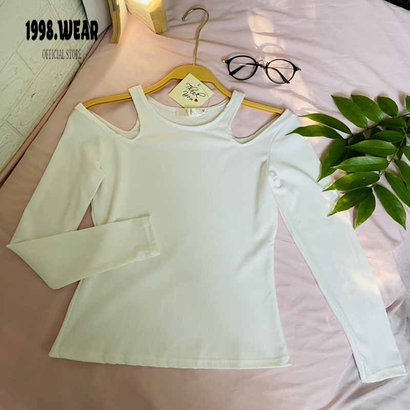 Áo len khoét vai tay dài ,áo khoét tay dài nữ  hở vai thiết kế,bành bèo,thời trang nữ1998.Wear