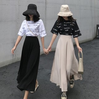 Chân váy xòe vải rũ dài 82cm cạp cao (lưng thun co giãn) - Chân váy midi dáng dài