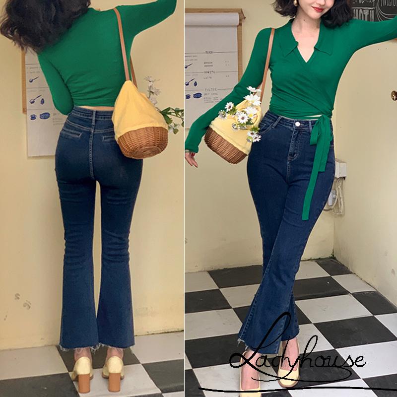 Áo Croptop Dệt Kim Tay Dài Cổ Chữ V Màu Sắc Trơn Quyến Rũ Cho Nữ