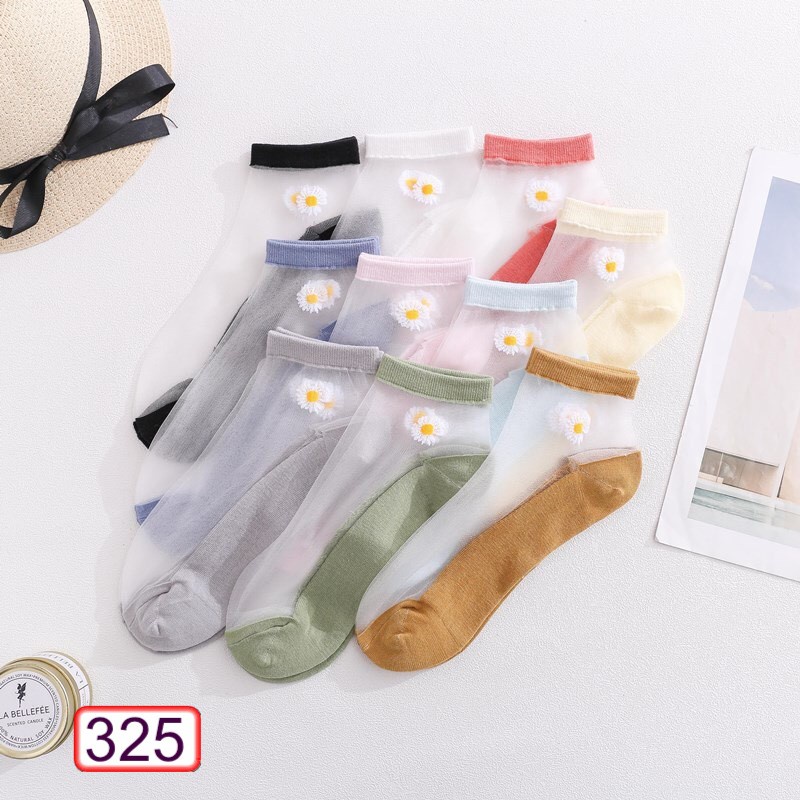 TẤT VỚ NỮ HOA CÚC PHA LƯỚI 325 NHIỀU MÀU PHONG CÁCH HÀN QUỐC