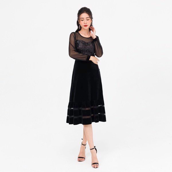 Đầm Dạ Hội SHE'S BACK Nhung Nhún Gấu S63L20Q050