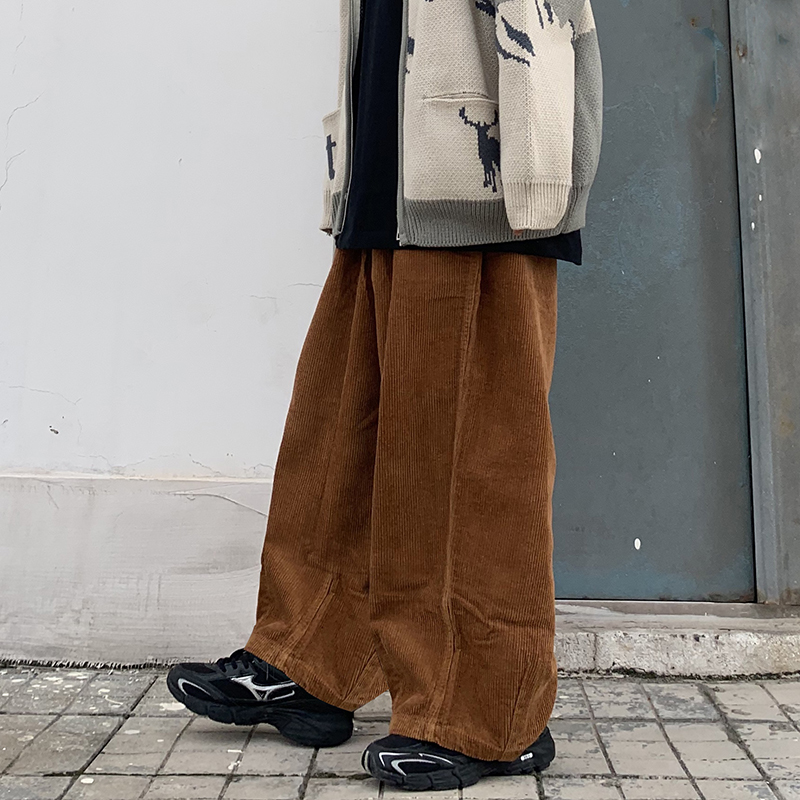 Quần dài nhung tăm 228898 ống suông rộng màu trơn phong cách thường ngày cho nam và nữ