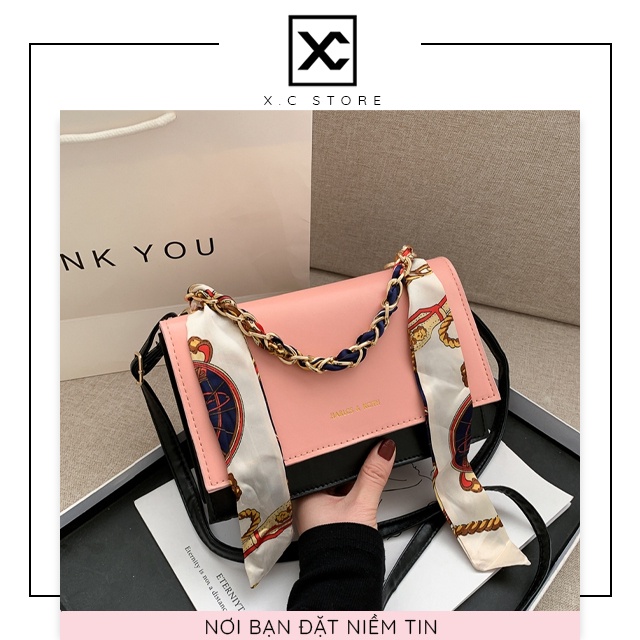 Túi xách đeo chéo nữ XC-0187, kèm dây buộc nơ cao cấp, túi công sở đẹp