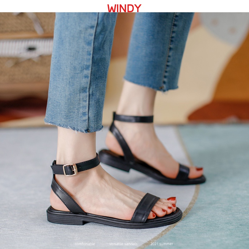 Giày Sandal Nữ WINDY Đế Bệt Cao Cấp Quai Ngang Êm Chân