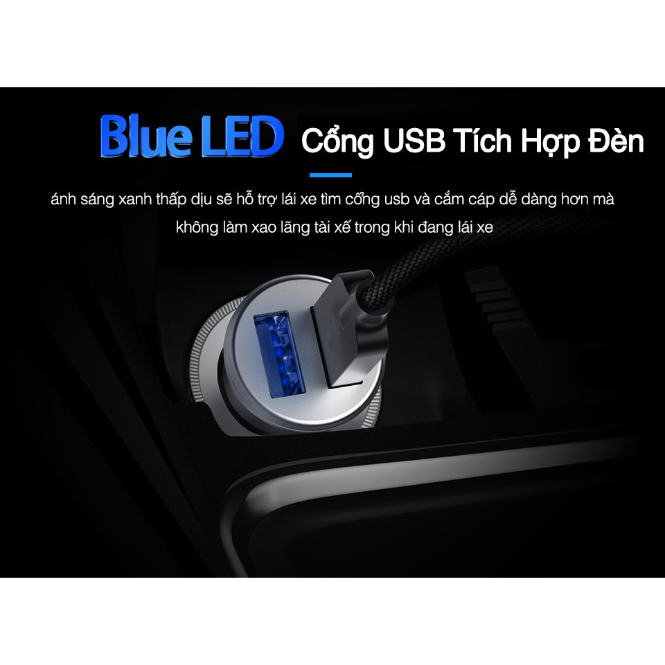 Tẩu sạc điện thoại trên ô tô siêu nhỏ 2 cổng USB có đèn LED báo hiệu thương hiệu Bagi-CCO52