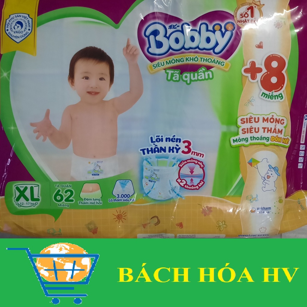 Tả (Bỉm) Bobby Quần M76, L68, XL62, XXL56 (Tặng 8 miếng) - BACH HOA HV