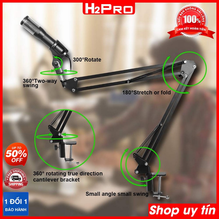 Giá đỡ micro kẹp bàn Microphone Stand H2Pro chính hãng, chân đế micro kẹp bàn thu âm-livestream cao cấp, dài 84cm | WebRaoVat - webraovat.net.vn