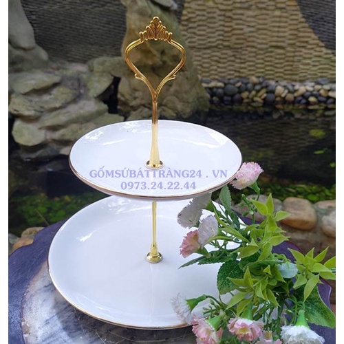ĐĨA TẦNG ĐỰNG BÁNH KẸO KHAY 2 TẦNG SỨ ĐẸP ĐĨA THÁP TẦNG GỐM SỨ ĐỂ MỨT BÁNH CAO CẤP