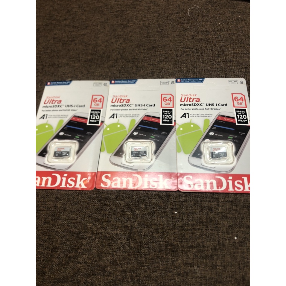 Thẻ nhớ sandisk 64GB dùng điện thoại, máy ảnh - Thẻ nhớ tốc độ cao Class 10 Ultra 120MB/s -BH 5 năm