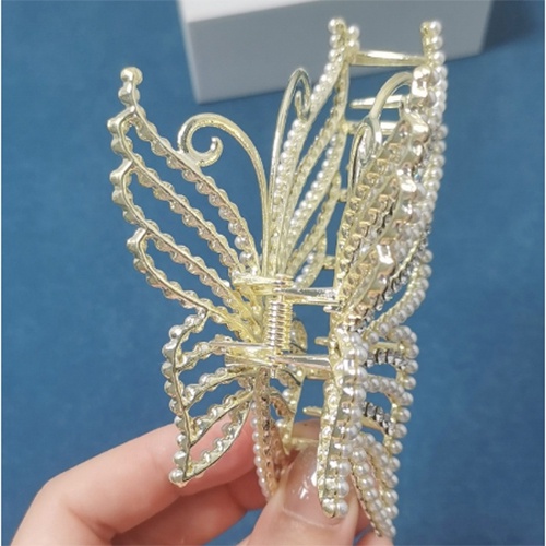 Haimeikang Thời trang Hàn Quốc Ngọc trai lớn Rhinestone Bướm nữ kẹp tóc