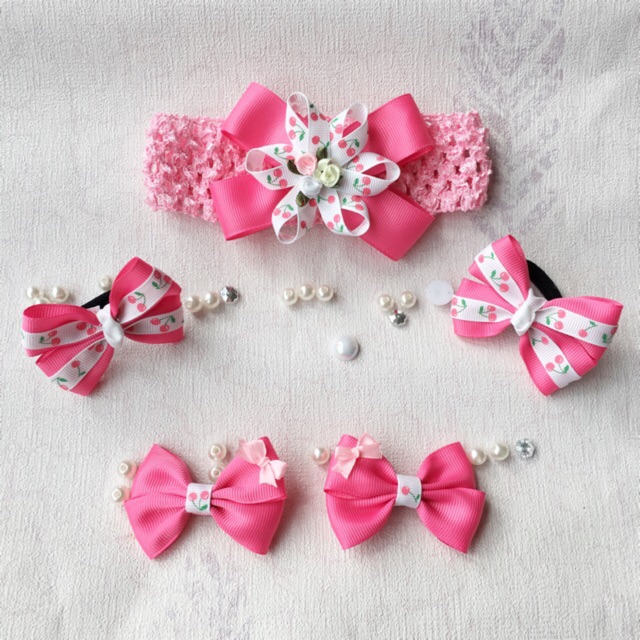 Set băng đô thun hoạt tiết cherry