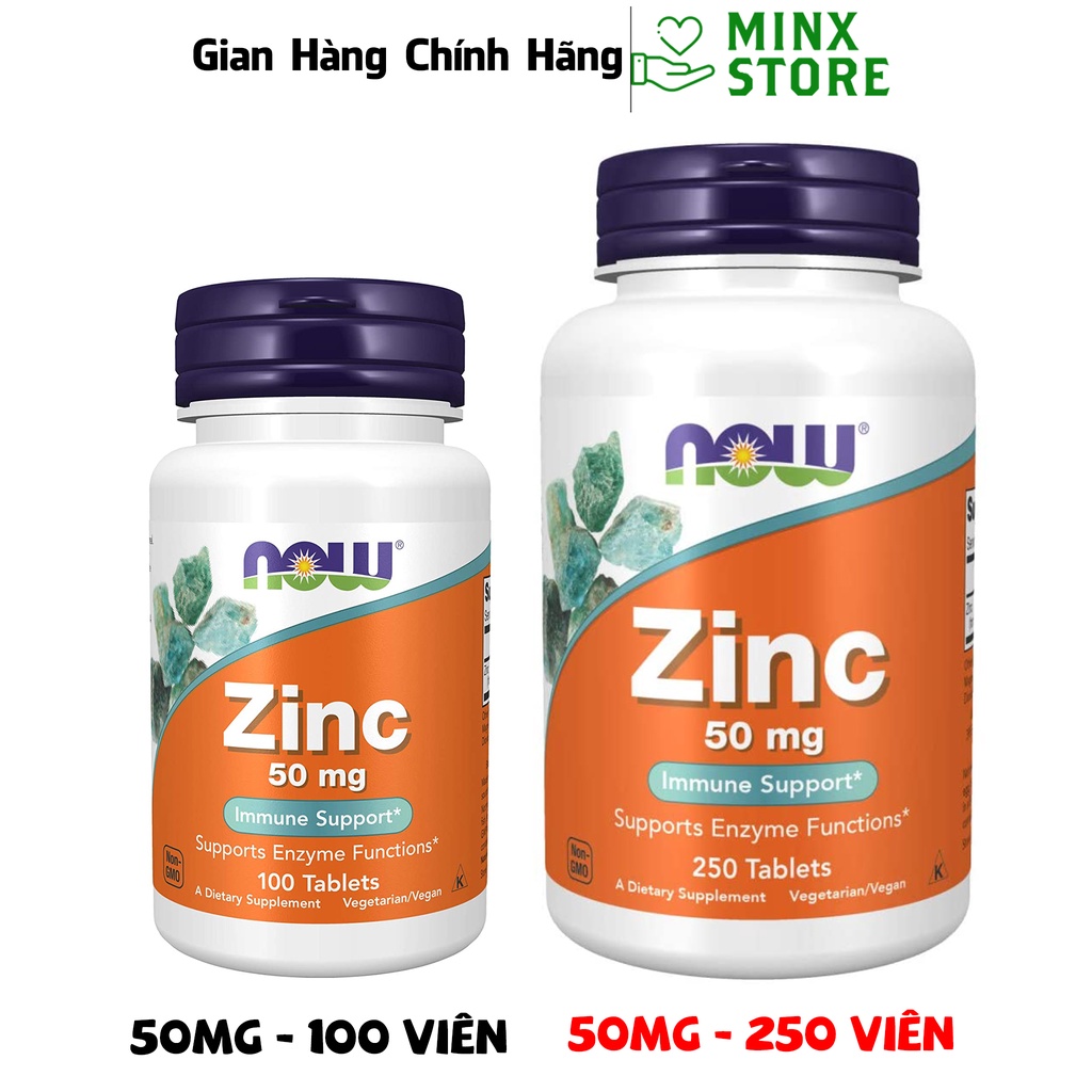 Viên uống Kẽm Now Zinc 50mg 100 viên và 250 viên - Bổ sung Kẽm cho cơ thể - MINX Store