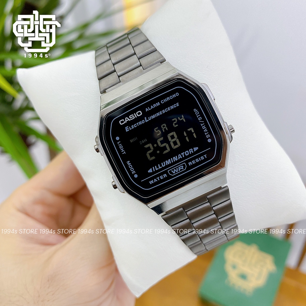Đồng hồ unisex Casio A168WGG-1B dây thép mạ ion màu xám, chống nước 50m, size 36mm, hàng chính hãng