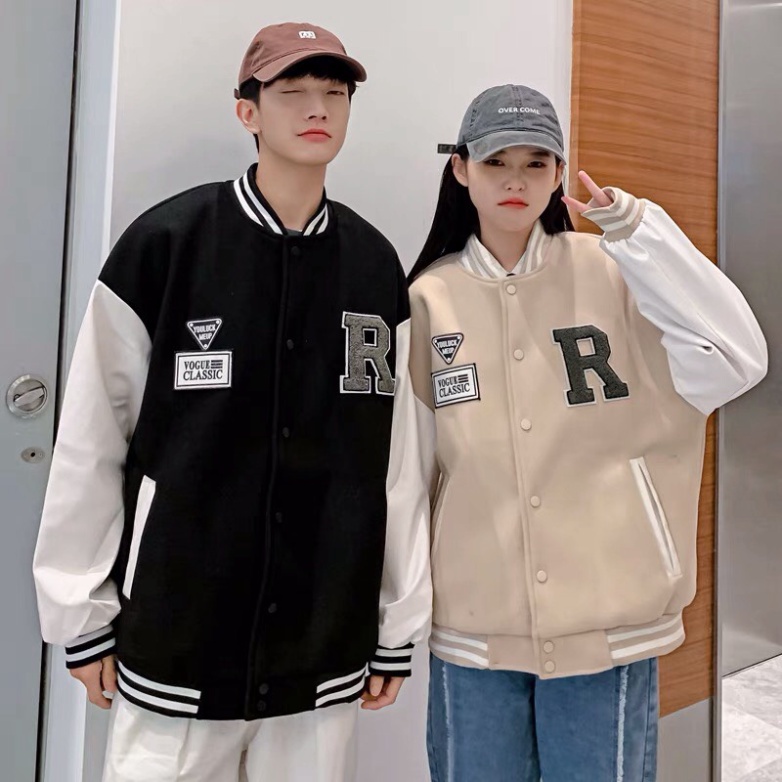 @ Áo Khoác Bomber Varsity Jacket Bóng Chày Thêu Chữ 𝐑 Chất Da Lộn Lót Dù  Form Rộng Basic Nam Nữ Unisex Couple Ulzzang