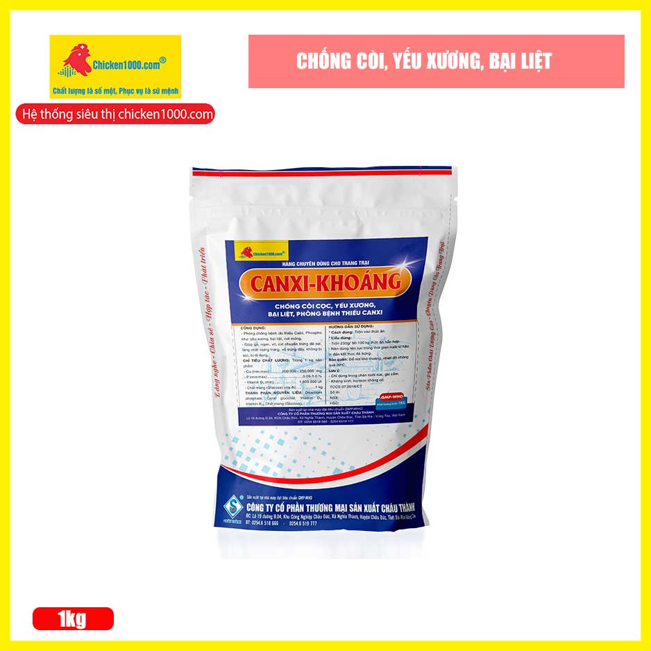 Thú Y Canxi Khoáng Chicken1000 Chống Bại Liệt Thiếu Canxi Cho Gà Vịt Heo Bò Dê