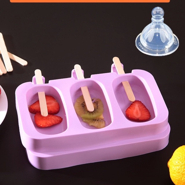 Khuôn làm kem silicon + 3 que nhựa