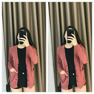 Áo len cadigan lông thỏ cúc gỗ