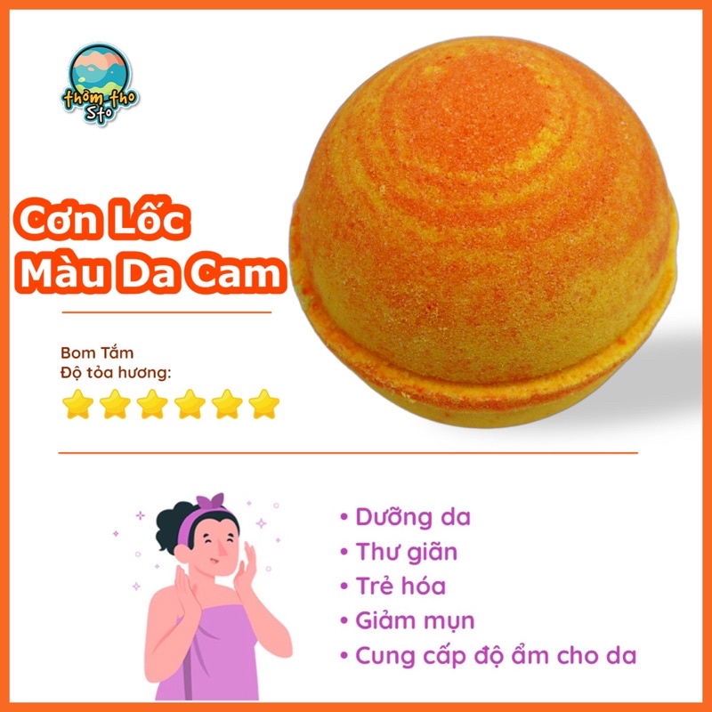 Viên thả bồn tắm, Thơm Tho Sto, bom tắm sủi màu sắc, CƠN LỐC MÀU DA CAM, bath bomb