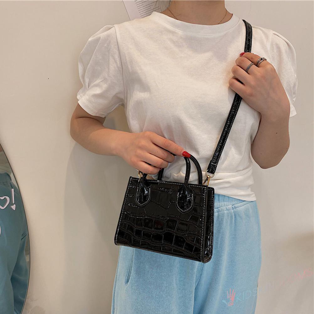 【Big Sale】Retro Women Alligator Pattern Pure Color PU Shoulder Bag Top-handle Handbag