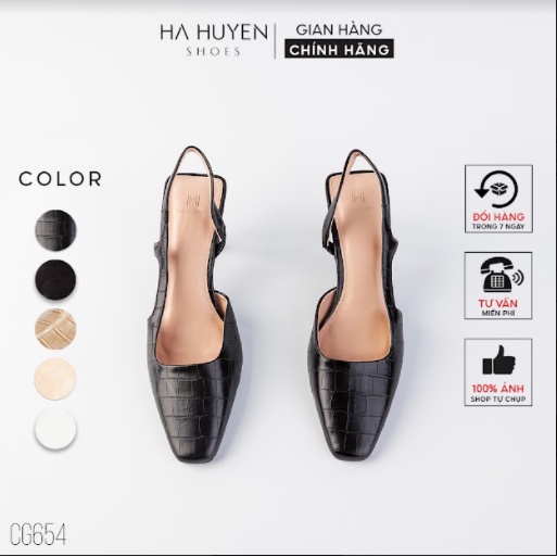 Giày cao gót nữ Hà Huyền Shoes vân da mũi vuông khoét eo bên quai hậu gót dẹt 5 phân - CG654